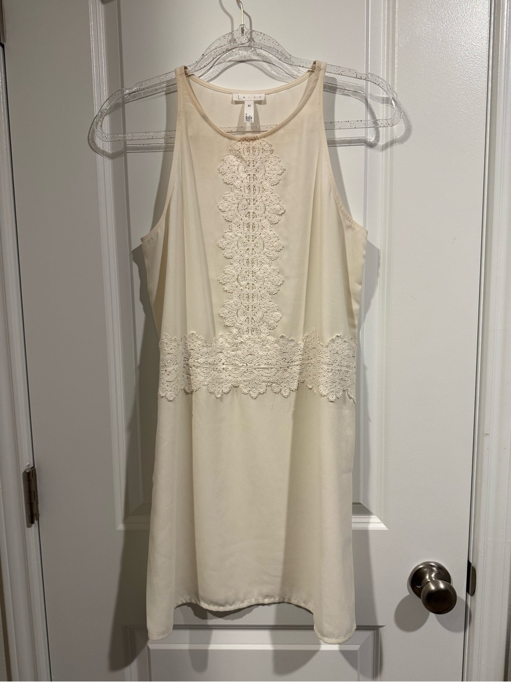 Leith Women's Cream Lace-Trim Halter Dress